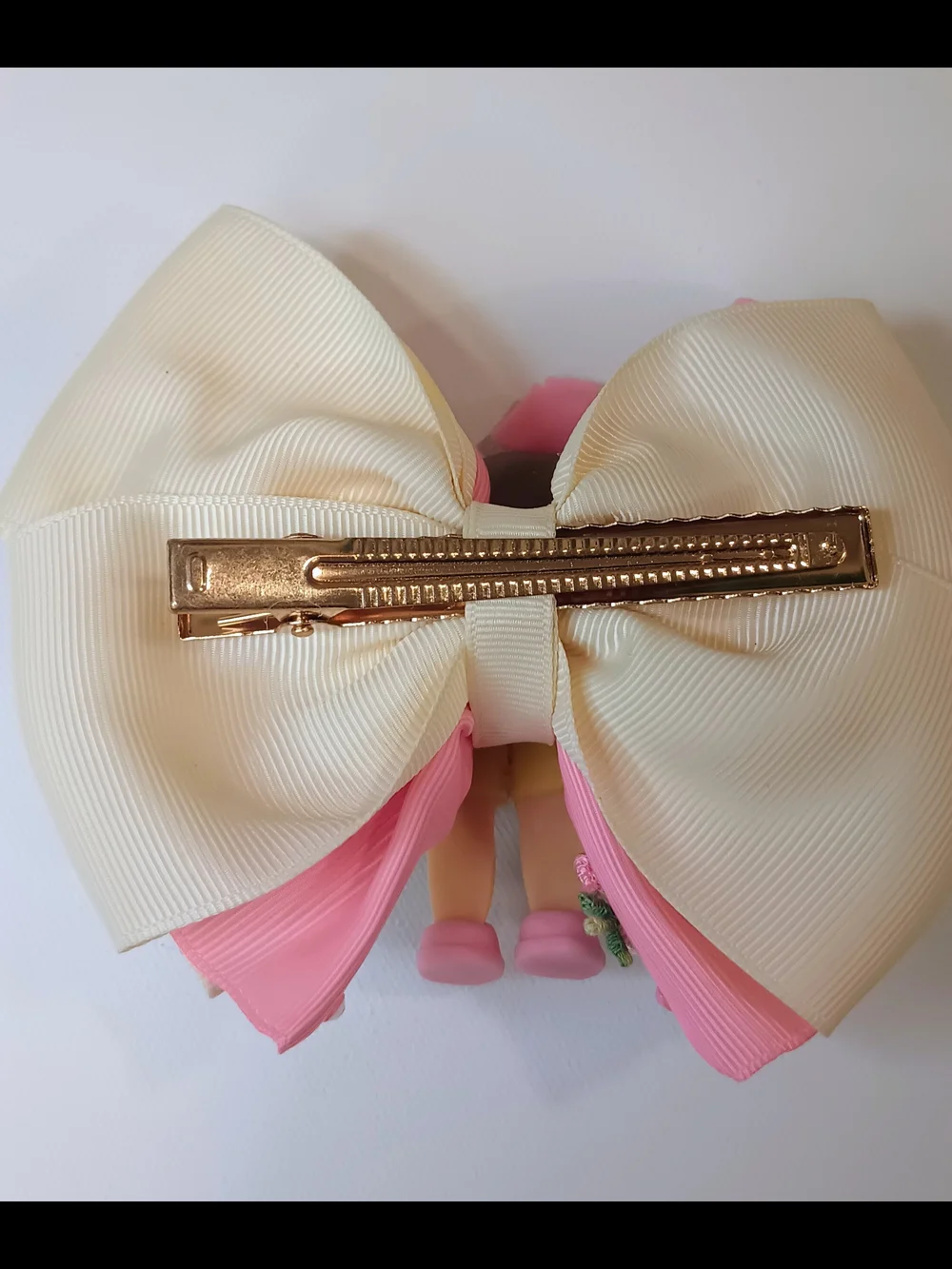 Handmade Pastel Pink & Aqua Doll Bow Hair Clip for Women and Girls